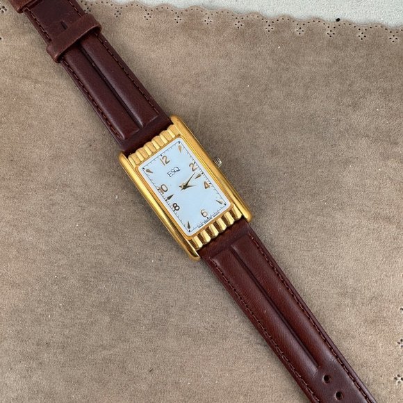 Vintage Movado Esquire Sculptured Tank with Curvature Case White Enamel Dial - Picture 4 of 12